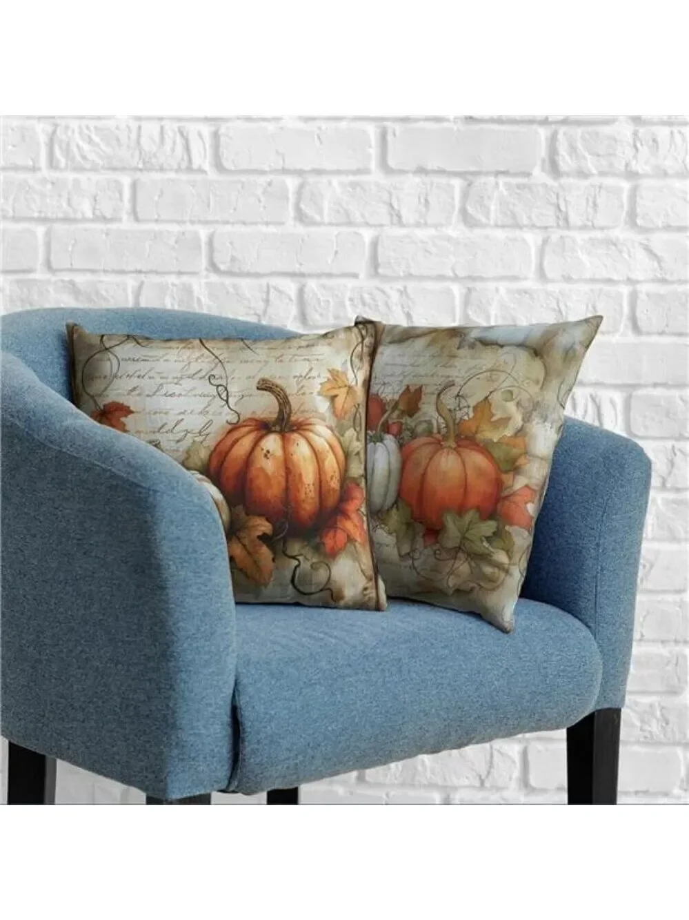 Thanksgiving Fall Pillow Covers Set of 2 18x18 Pumpkin Maple Leaves Outdoor Deco